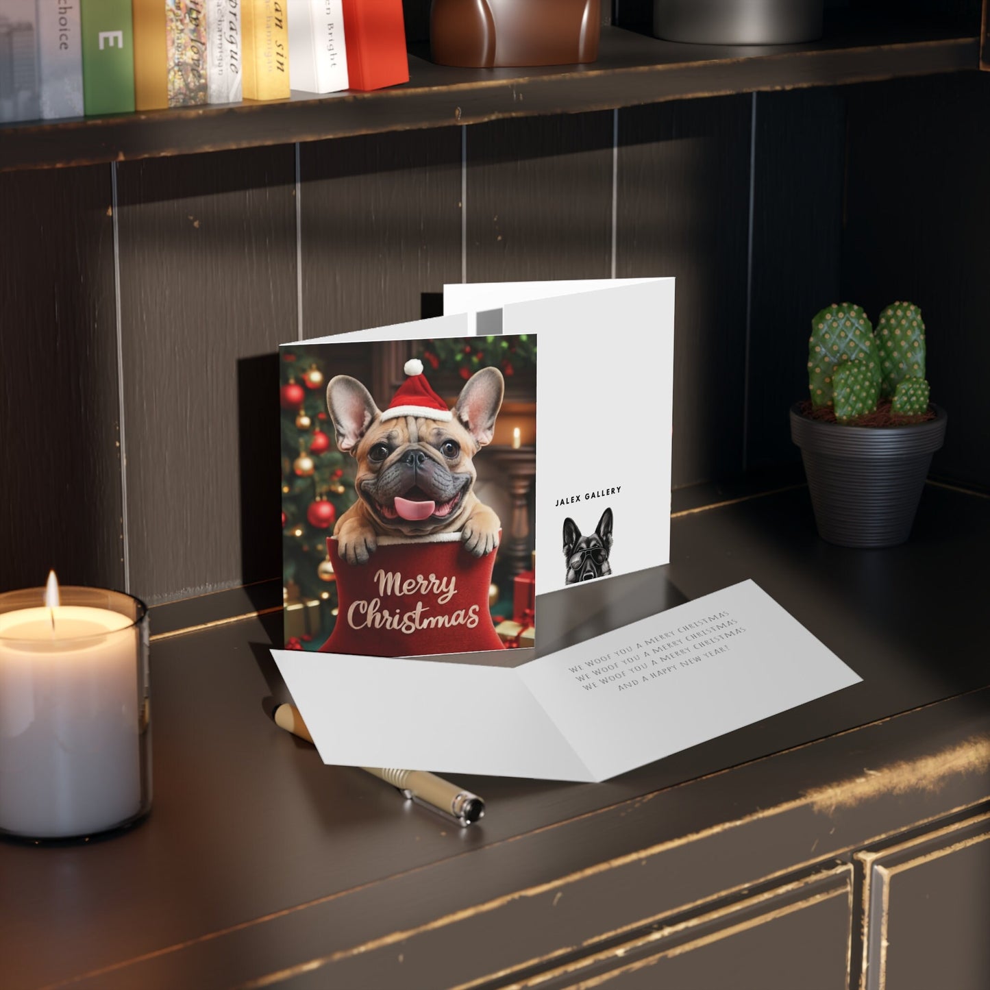 French Bulldog Cute Puppy in Stocking "Merry Christmas" | Greeting cards (8, 16, and 24 pcs)