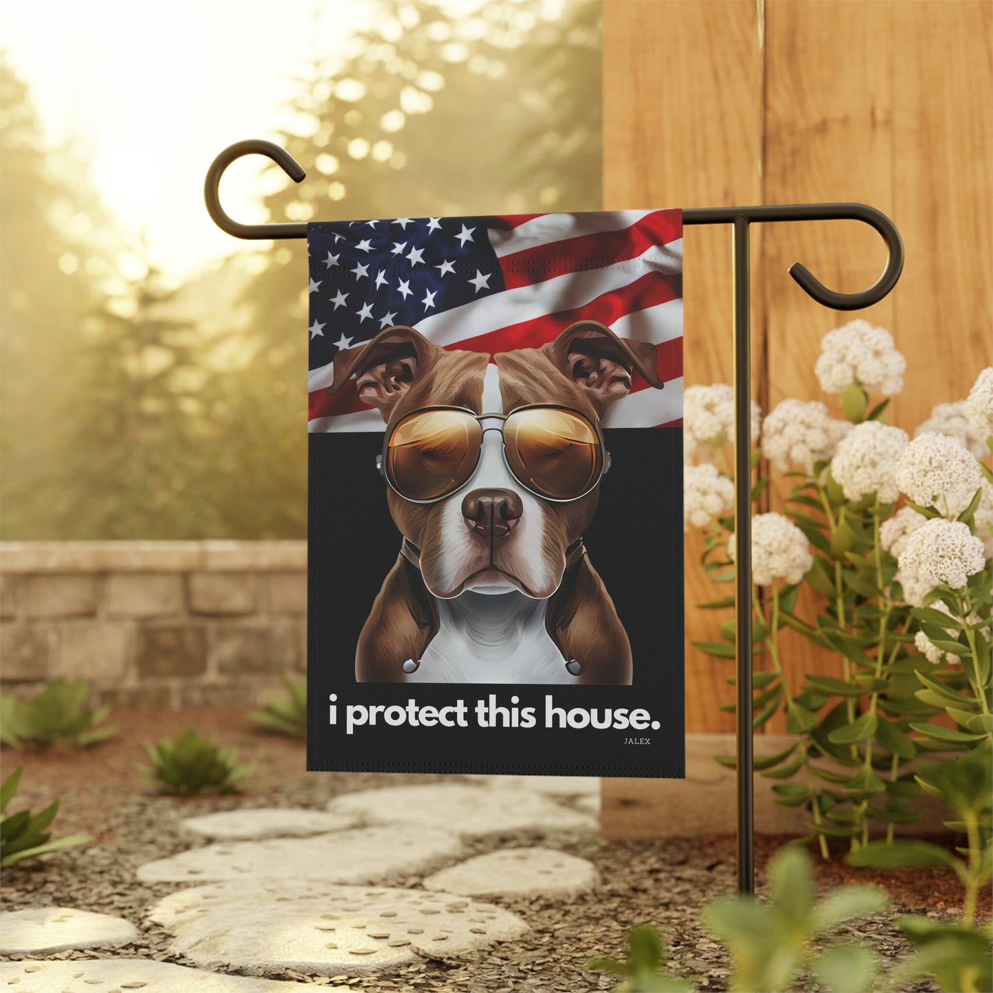 Pit Bull Flag, Garden Flag, I Protect This House, Patriotic, USA, United States, American, House Flag, Banner, Printed Both Sides