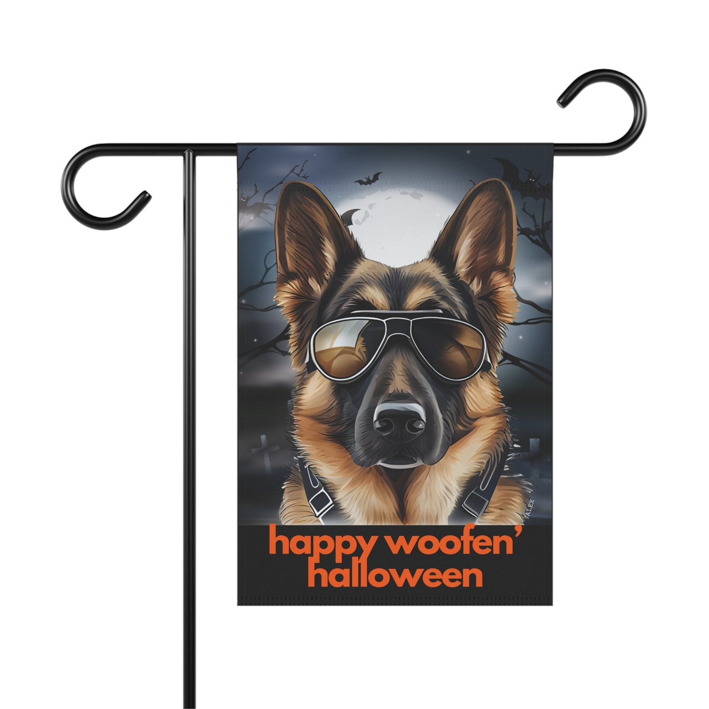 German Shepherd Flag, Garden Flag, Happy Woofen' Halloween II, House Flag, Banner, Printed Both Sides