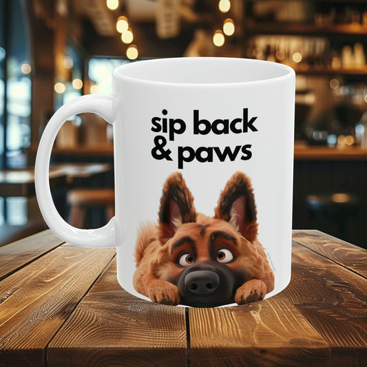 German Shepherd Cute "Paws & Reflect" Gift Dog Lover | Ceramic Mug 11oz