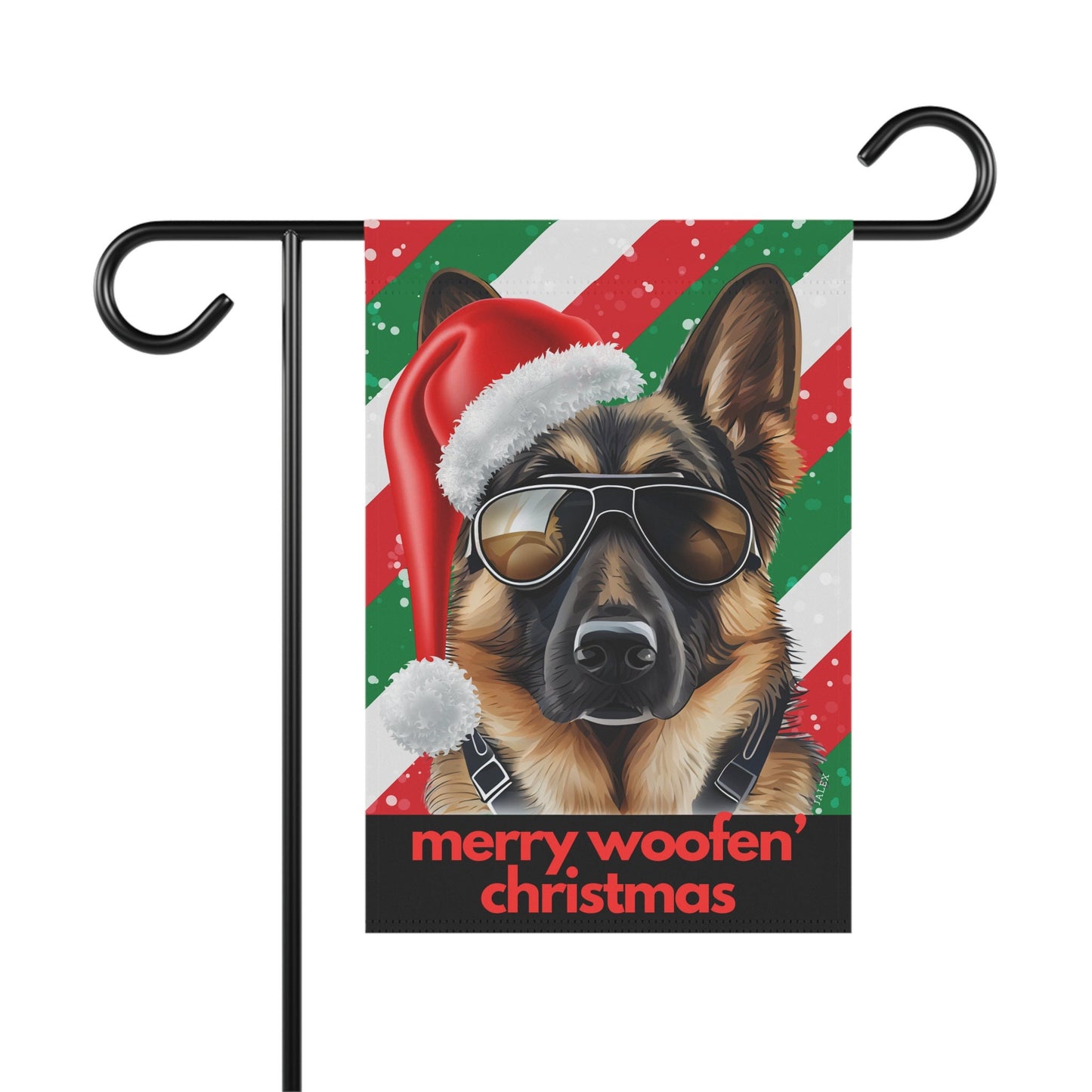 German Shepherd Flag, Garden Flag, Merry Woofen' Christmas, House Flag, Banner, Printed Both Sides