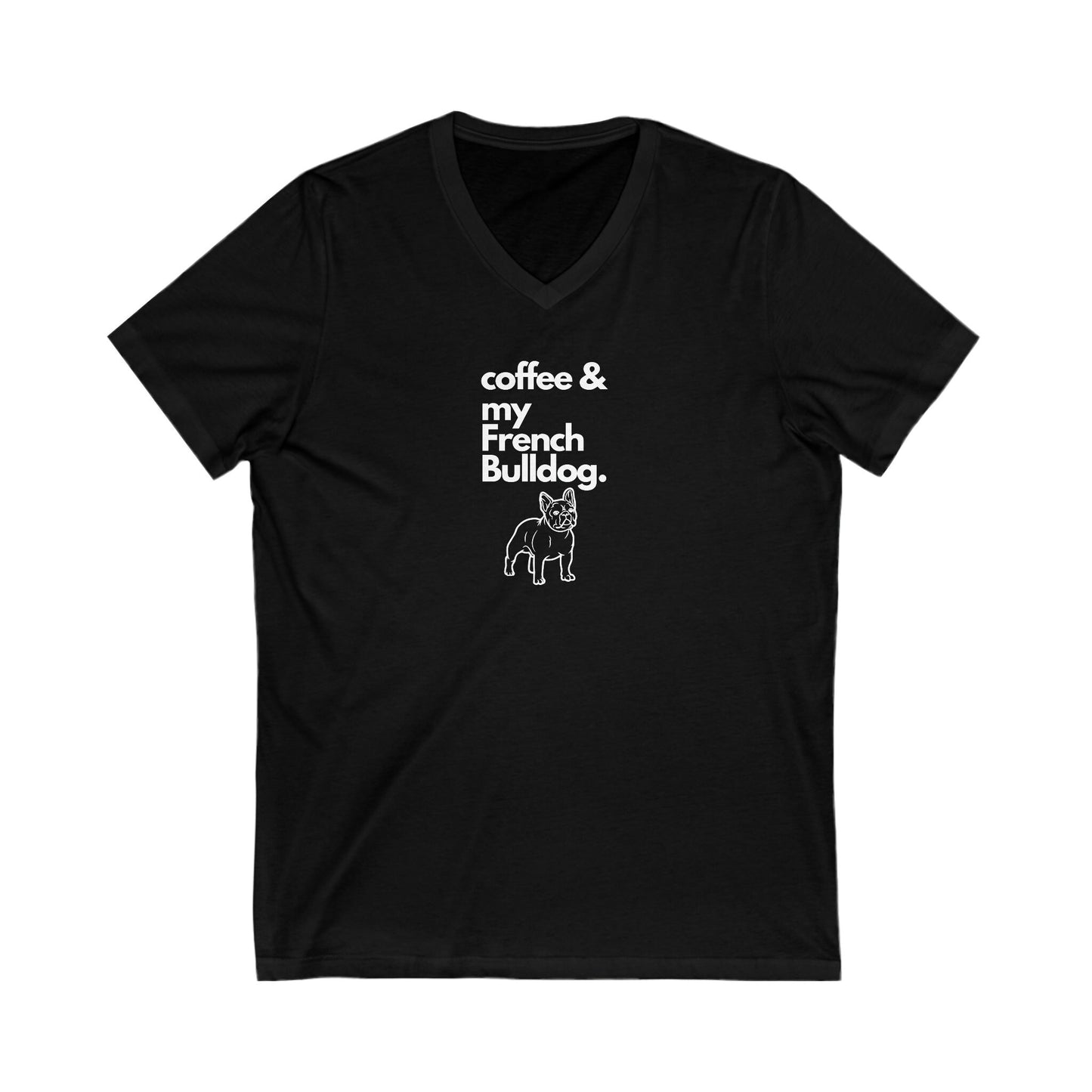 Coffee & My French Bulldog Abstract Silhouette Unisex Jersey Short Sleeve V-Neck Tee