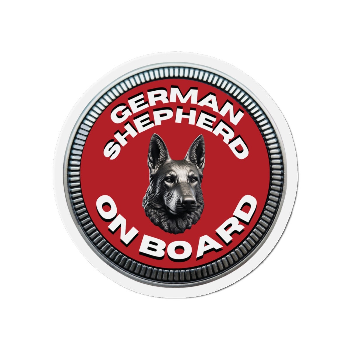 German Shepherd "ON BOARD" | Red | Metal Looking Badge | Die-Cut Magnet