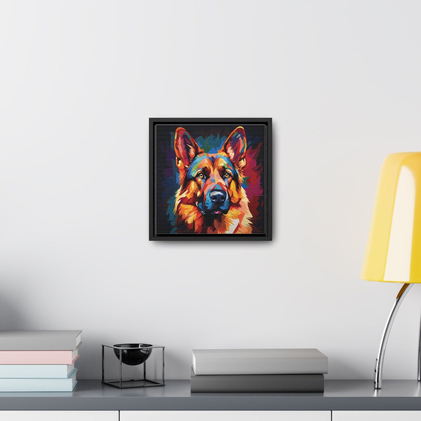 German Shepherd Portrait in Pop Art Style | Framed Canvas