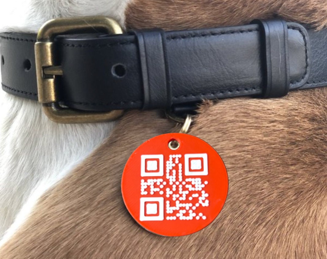 3D Printed Dog Tag with Custom QR Code Simple Strong Durable Plastic Raised QR Code No Service Needed Includes Key Ring to Attach to Collar