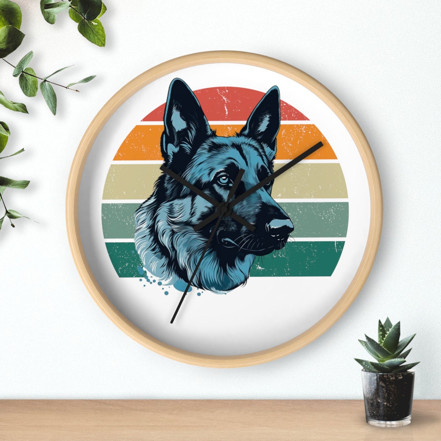 German Shepherd Blue Toned Retro Wall Clock