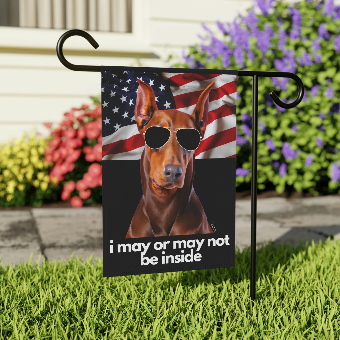 Red Doberman Flag, Garden Flag, I May or May Not Be Inside, Patriotic, USA, United States, American, House Flag, Banner, Printed Both Side